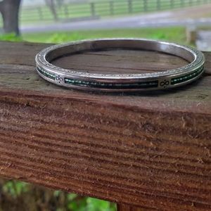 Brighton silver-plated solid bracelet with green stones